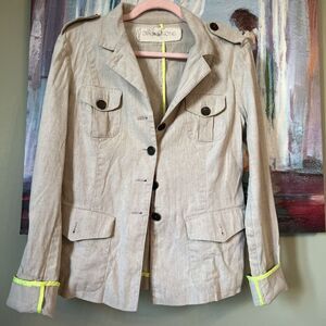 Operations Sz S Utility Army Jacket Beige Yellow Trim Womens GOOD
